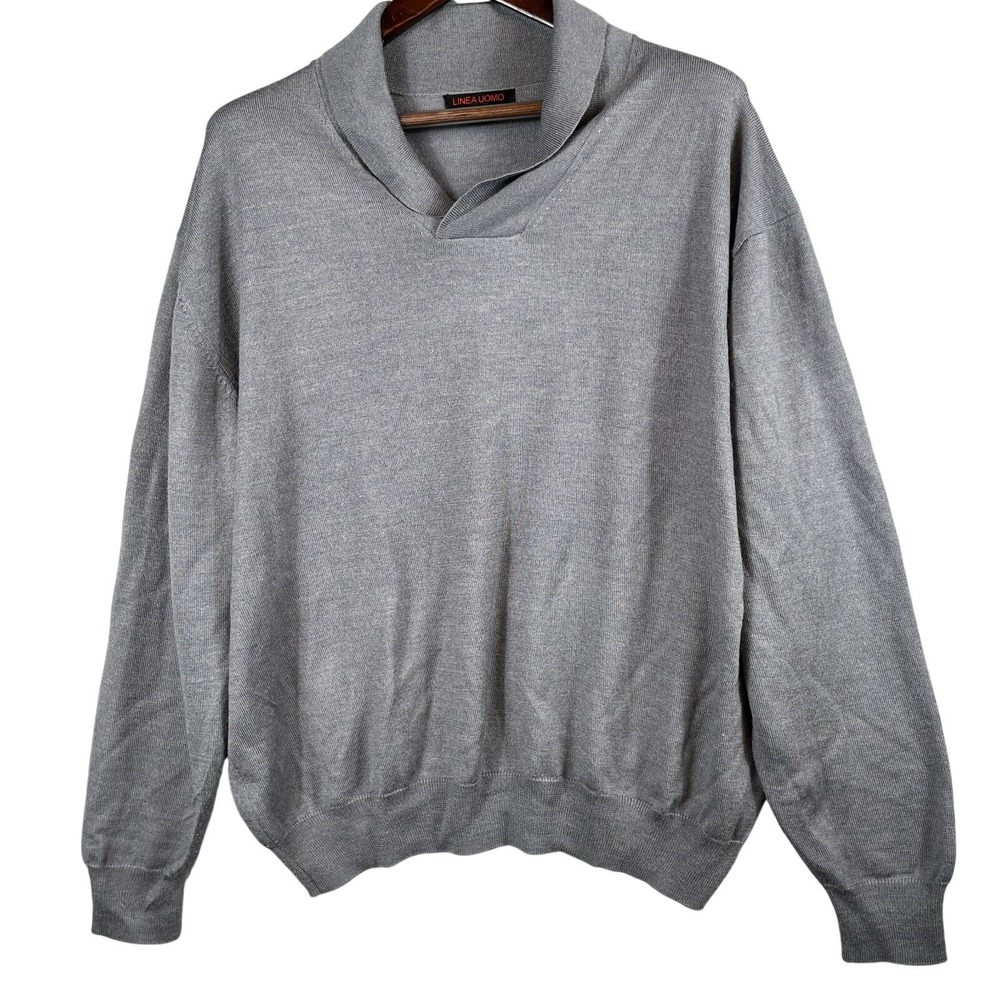 Linea Uomo Mens XXL Gray Wool Blend Shawl Collar Pullover Sweater Preppy FLAW